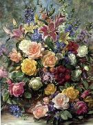 unknow artist, Floral, beautiful classical still life of flowers.083